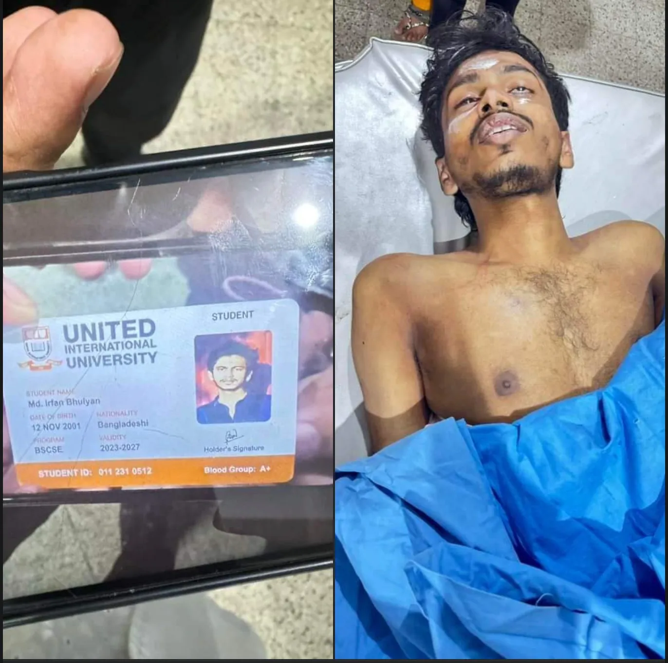 Irfan Bhuiyan, a student at United International University, was killed on July 18th, 2024