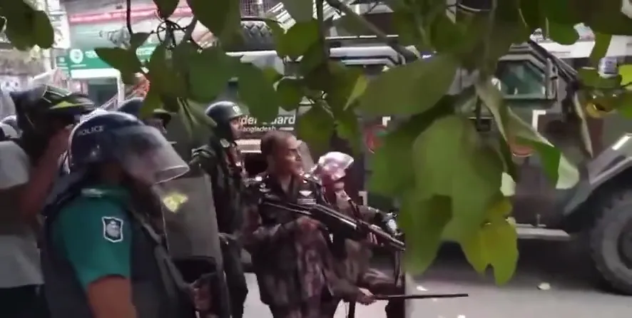 In the video footage, you can see submachine guns being directly fired at the protesters by Lieutena